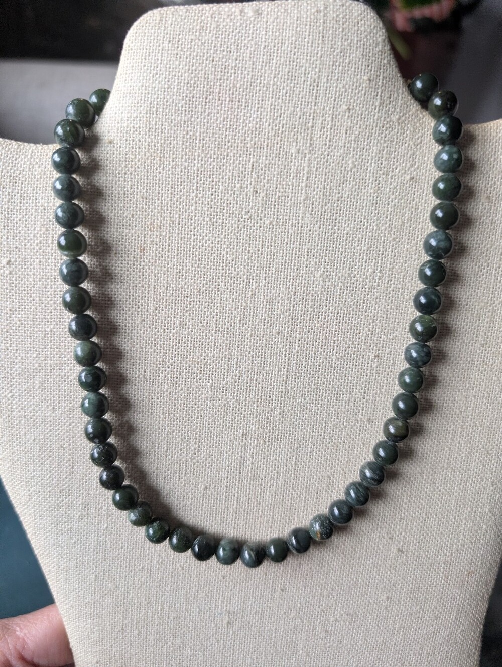 Vintage Handmade Green Beaded Natural Stone Necklace #86